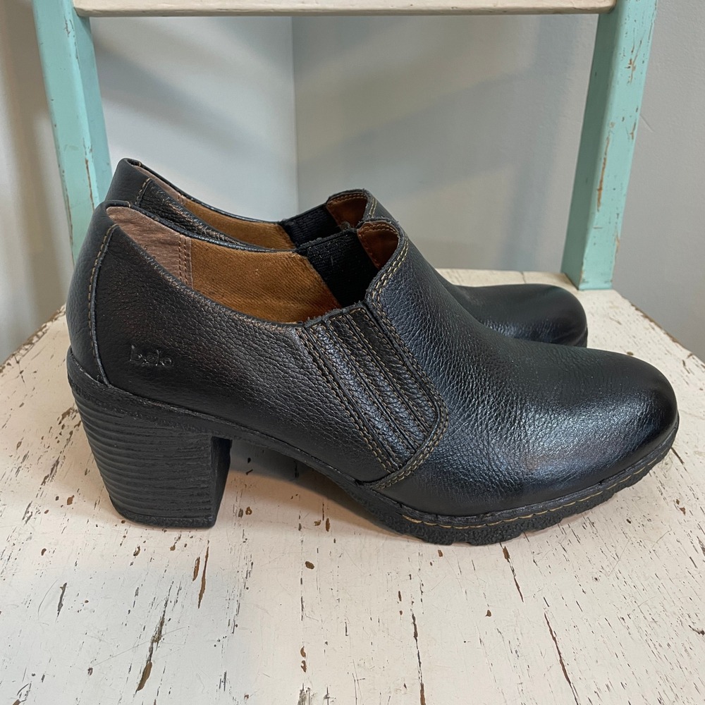 Bolo by Born Womens Black Leather Block Heel Ankle Booties Size 9 J00703 Y2K